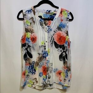 CeCe Pleated Buttoned Mandarin Collar Blouse